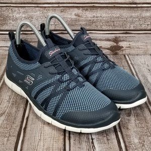 SKECHERS GRATIS WHAT A SIGHT Women's 7.5 Memory Foam Blue Shoes Sneakers EUC